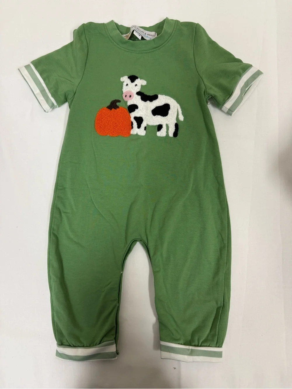 Green Cow & Pumpkin Baby One-Piece Romper by Unknown Brand